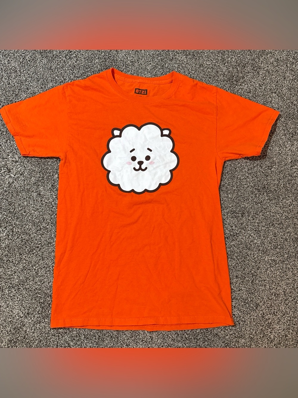 BT21 RJ BTS Orange T-Shirt K-Pop Line Friends Graphic Tee (S) Small - See Pics